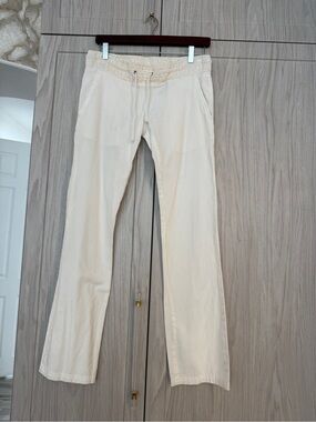 Ladies Cream Drawstring Waist Casual Pants